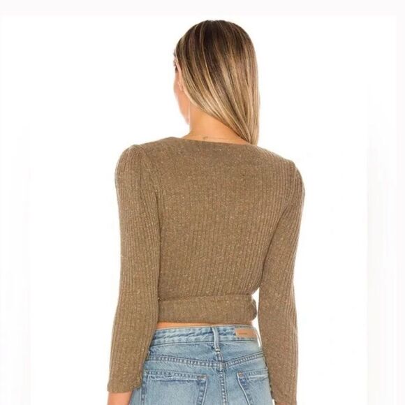 Revolve Majorelle Damien Ribbed Cropped Wrap Sweater in Mocha Brown Sz XS - Picture 3 of 12